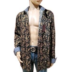 CONSEQUENCE Tobacco, Navy PAISLEY BUTTON UP MEN'S SHIRT BUTTON Up XL NWT #R1
